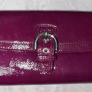 Coach Patent Leather Wallet in Fuchsia Pink with Silver Buckle